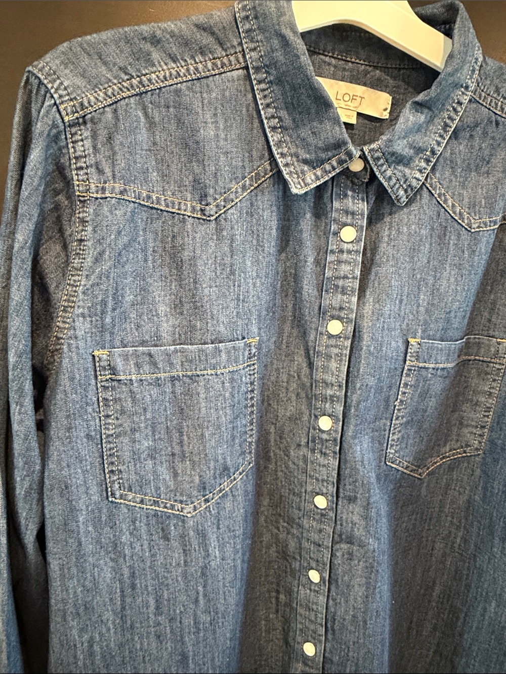 LOFT Casual Chambray Button-Down Shirt - Picture 3 of 5